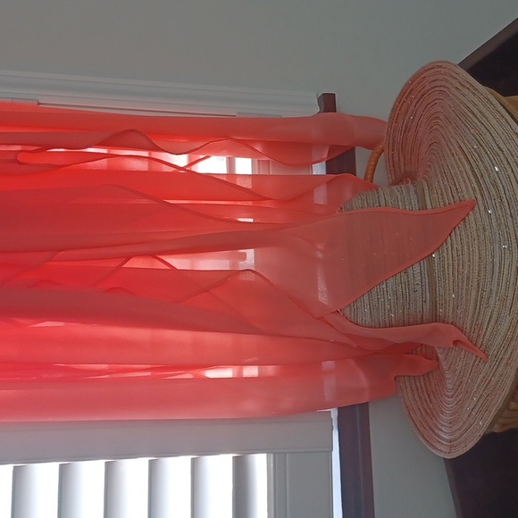 MICHAEL KORS Peachy Coral Chiffon-Like Sleeveless Feathery Flowy Hem Dress - Picture 4 of 10